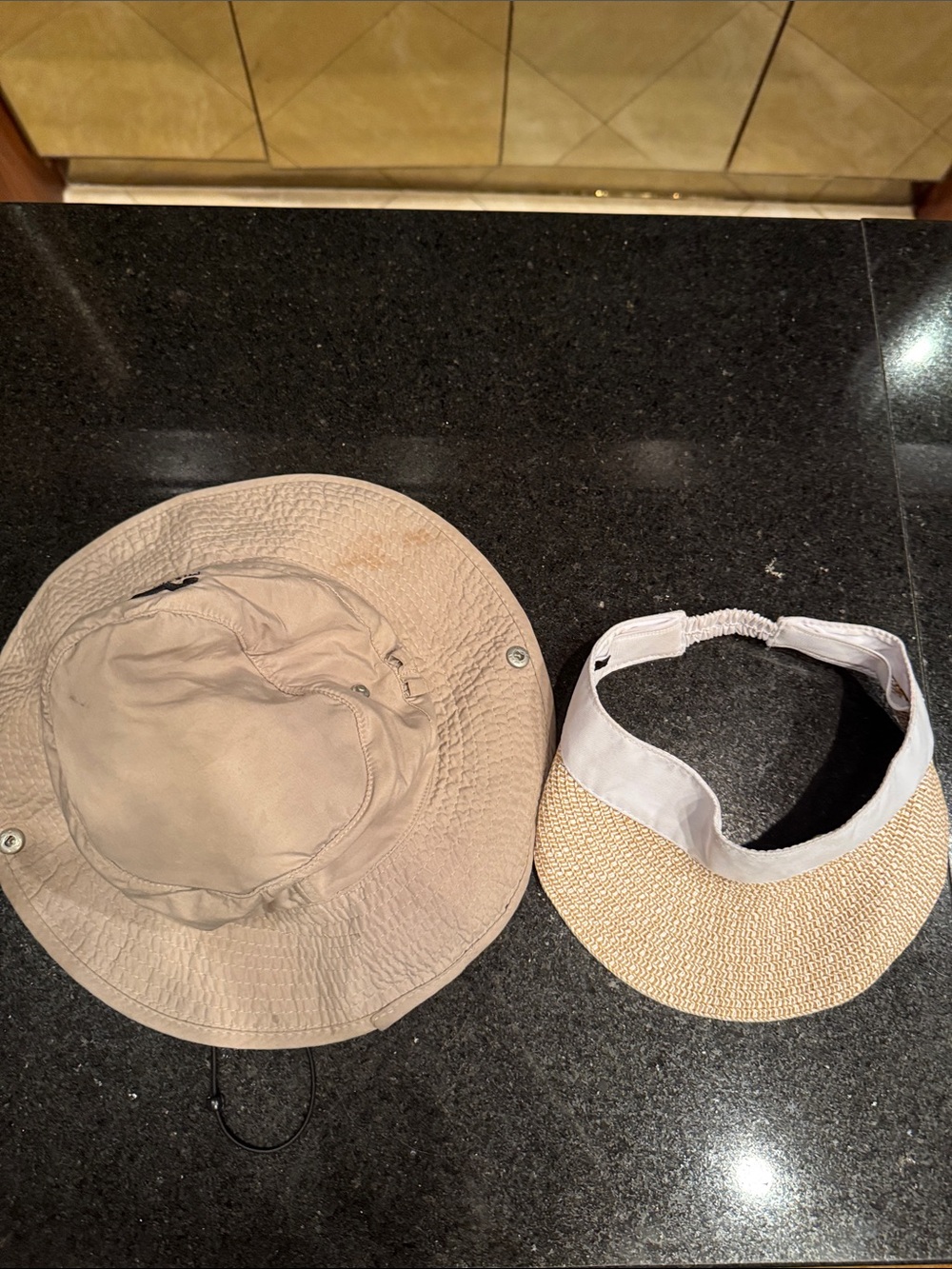 Tahari Beige Bucket Hat and Straw Visor Set- 2 Hats